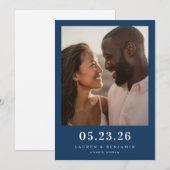 Joyful Navy Romantic Photo Save The Date (Vorne/Hinten)