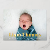 Joyful News Foto Collage Foil Birth Ankündigung (Vorderseite)