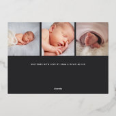 Joyful News Foto Collage Foil Birth Ankündigung (Rückseite)