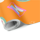 Joyful orange Uhren und Blume Party Geschenkpapier (Rolleneckpunkt)