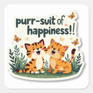 Joyful Outdoor Adventure: 'Purr-Anzug des Glücks! Quadratischer Aufkleber