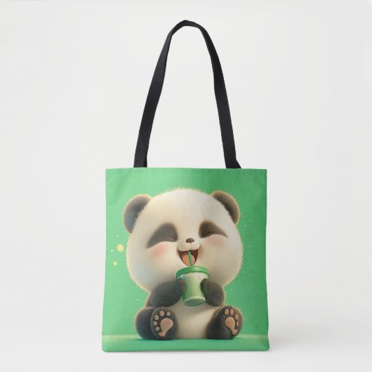 Joyful Panda Sipping Tee Tasche (Vorderseite)