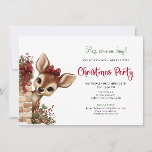 Joyful peeking reindeer instant download invite einladung (Vorderseite)