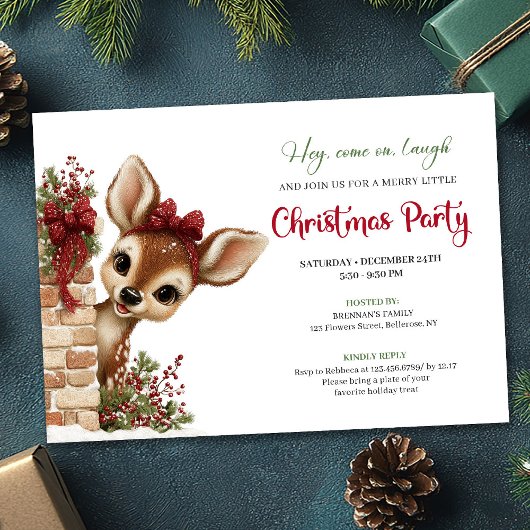 Joyful peeking reindeer instant download invite einladung