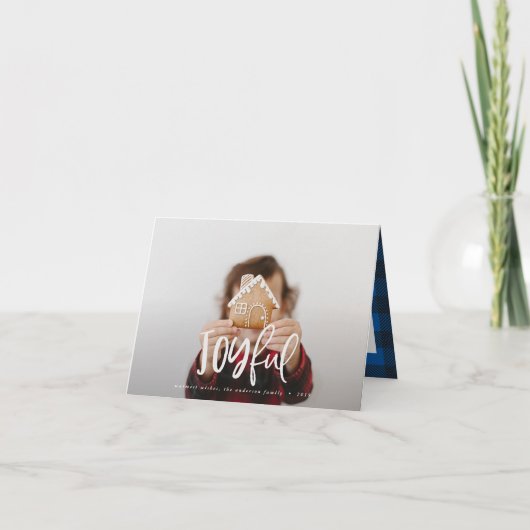 Joyful photo script text and tartan family holiday (Vorderseite)