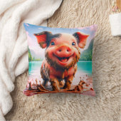 "Joyful Piglet in Mud Bath - Whimsical Farm Art" Kissen (Decke)