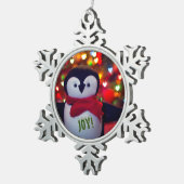Joyful Pinguin Pewter Snowflake Ornament (Rechts)