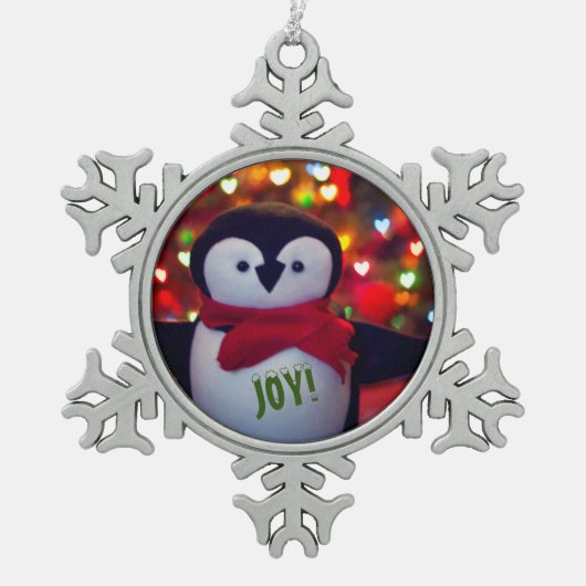Joyful Pinguin Pewter Snowflake Ornament (Vorderseite)