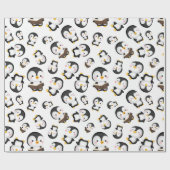 Joyful Pinguine auf Weiß Geschenkpapier (Flach)