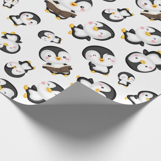Joyful Pinguine auf Weiß Geschenkpapier (Ecke)
