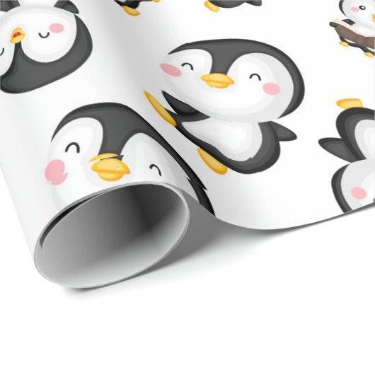 Joyful Pinguine auf Weiß Geschenkpapier (Rolleneckpunkt)