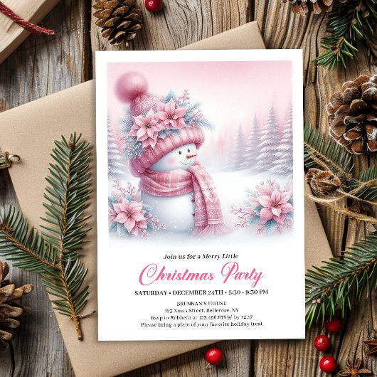 Joyful Pink Snowman Kids Download Christmas Invite Einladung
