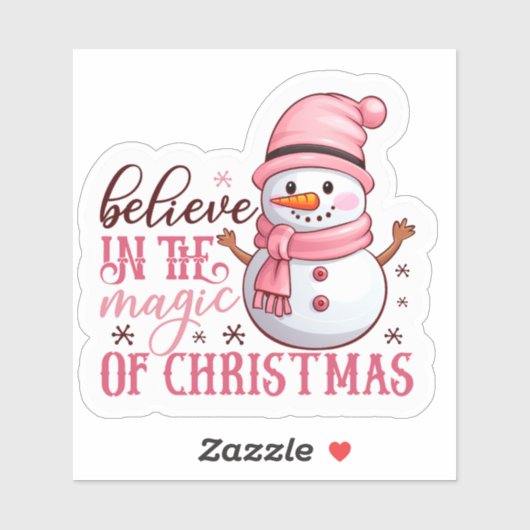 Joyful Pink Snowman Verbreitet Weihnachtsjubeln Aufkleber (Blatt)