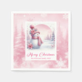 Joyful Pink Snowman Winter Forest Christmas Napkin Serviette (Vorderseite)