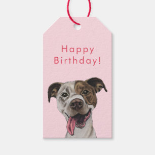 Joyful Pit Bull Dog Zeichnend   Happy Birthday Geschenkanhänger