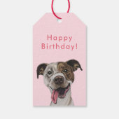 Joyful Pit Bull Dog Zeichnend | Happy Birthday Geschenkanhänger (Rückseite)
