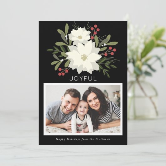Joyful Poinsettia - Weihnachtsfotokarte Feiertagskarte (Stehend Vorderseite)