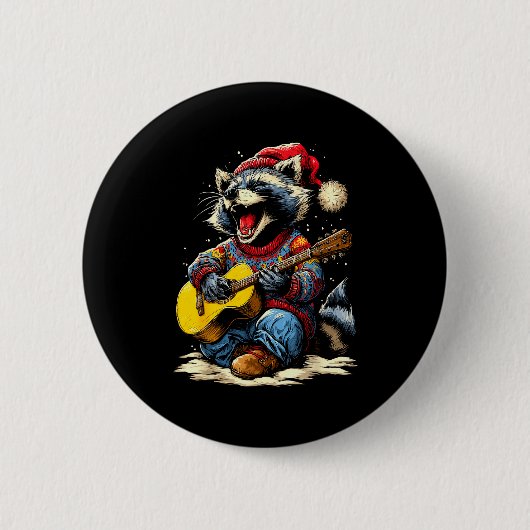 Joyful Raccoon Playing Guitar Animal Guitarist Chr Button (Vorderseite)