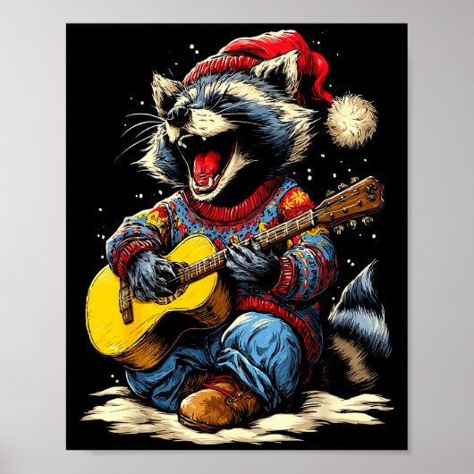 Joyful Raccoon Playing Guitar Animal Guitarist Chr Poster (Vorne)