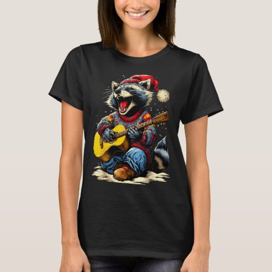 Joyful Raccoon Playing Guitar Animal Guitarist Chr T-Shirt (Vorderseite)