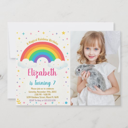 Joyful Rainbow Birthday Einladung mit Foto (Vorderseite)