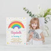 Joyful Rainbow Birthday Einladung mit Foto (Stehend Vorderseite)