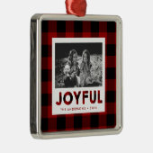 Joyful Red Buffalo Kariertes Foto Weihnachtsschmuc Ornament Aus Metall (Rechts)