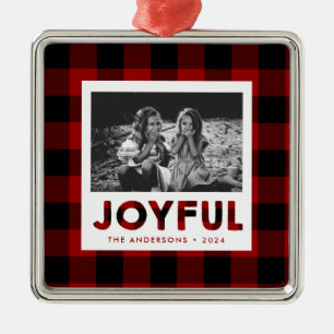 Joyful Red Buffalo Kariertes Foto Weihnachtsschmuc Ornament Aus Metall