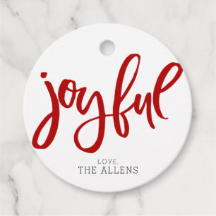 Joyful Red Calligraphy Holiday Gift Geschenkanhänger
