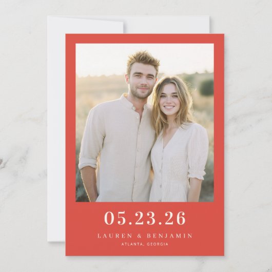 Joyful Red Classic Photo Save The Date (Vorderseite)