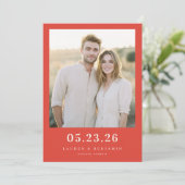 Joyful Red Classic Photo Save The Date (Stehend Vorderseite)