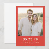 Joyful Red Classic Photo Save The Date (Vorne/Hinten)