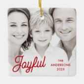 Joyful red festive retro font name year photo keramikornament (Vorderseite)