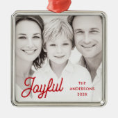 Joyful red festive retro font name year photo ornament aus metall (Vorne)