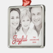 Joyful red festive retro font name year photo ornament aus metall (Links)