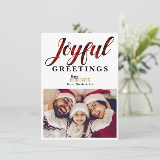 JOYFUL Red Kariert Holiday Grußkarte Einladung (Stehend Vorderseite)