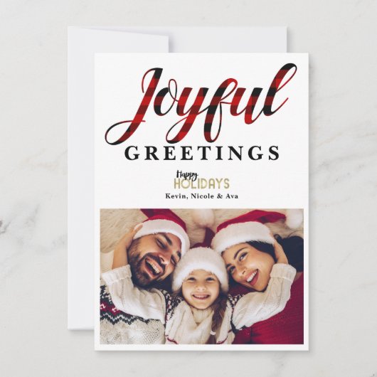 JOYFUL Red Kariert Holiday Grußkarte Einladung (Vorderseite)