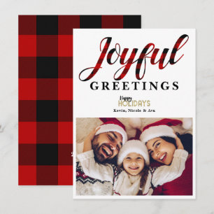 JOYFUL Red Kariert Holiday Grußkarte Einladung