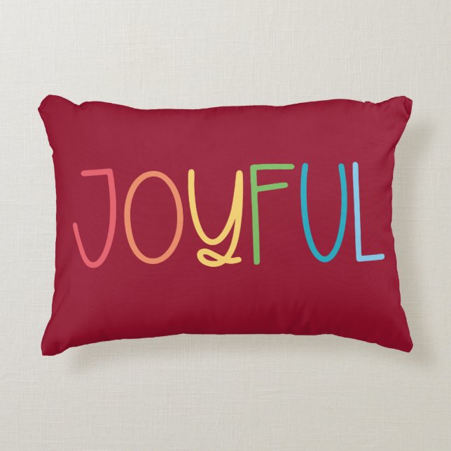 Joyful Red Multi Color Bright Rainbow Weihnachten Dekokissen (Vorderseite)