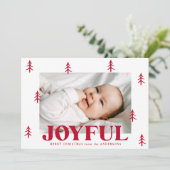 Joyful Red Trees 2 Foto Feiertagskarte (Stehend Vorderseite)