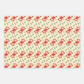 Joyful Regal Bloral Bright Rot, Grün, Elfenbein Geschenkpapier Set (Vorderseite 2)