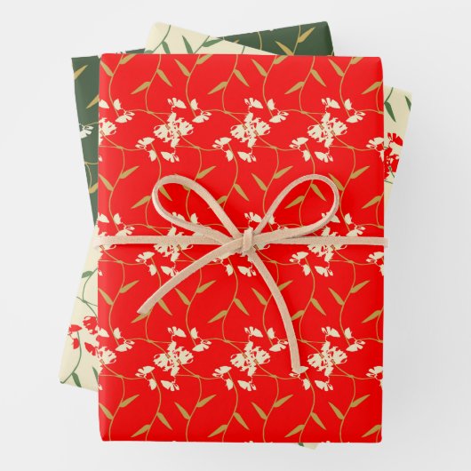 Joyful Regal Bloral Bright Rot, Grün, Elfenbein Geschenkpapier Set (Beispiel)