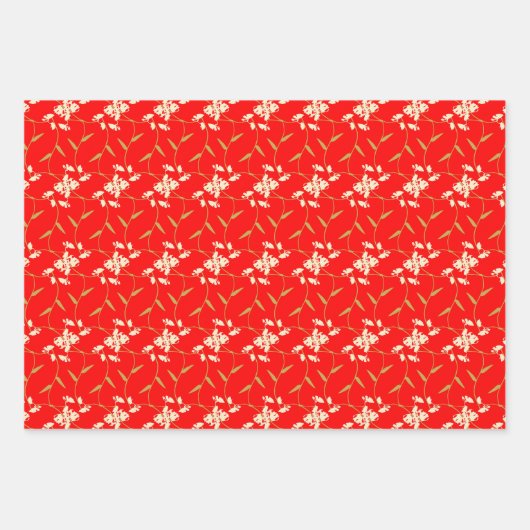 Joyful Regal Bloral Bright Rot, Grün, Elfenbein Geschenkpapier Set (Vorderseite)