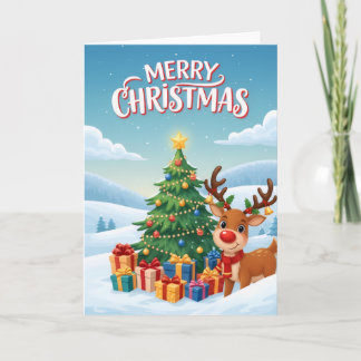 Joyful Reindeer Christmas Tree Greeting Card Karte