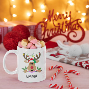 Joyful Reindeer Lights Weihnachtsdesign mit Namen Kaffeetasse