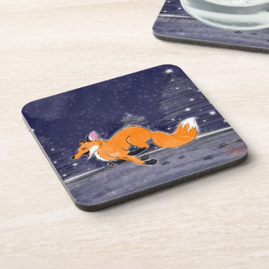 Joyful Running Fox Untersetzer Set (Linke Seite)