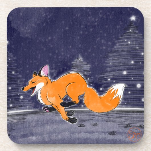 Joyful Running Fox Untersetzer Set (Vorderseite)
