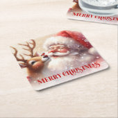 Joyful Santa and Rudolph Cute Christmas Coasters Rechteckiger Pappuntersetzer (angewinkelt)