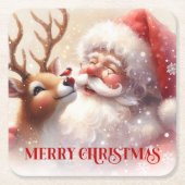 Joyful Santa and Rudolph Cute Christmas Coasters Rechteckiger Pappuntersetzer (Vorderseite)