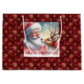 Joyful Santa and Rudolph Holiday Cartoon Bag Große Geschenktüte (Vorderseite)